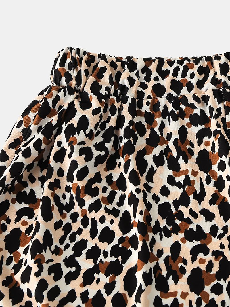 Leopard Med Tryck Pyjamas Set Två Delar O-hals Kort Ärm Dam Outwork Loungewear