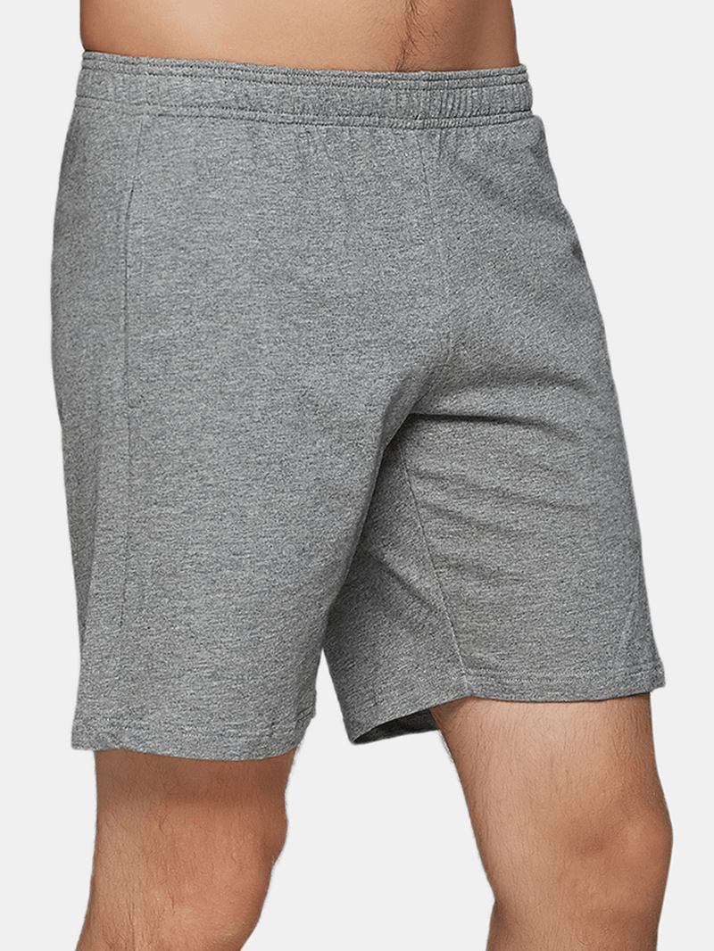 Män Bomull Casual Enfärgad Ficka Elastisk Midja Dragsko Sleepwear Shorts