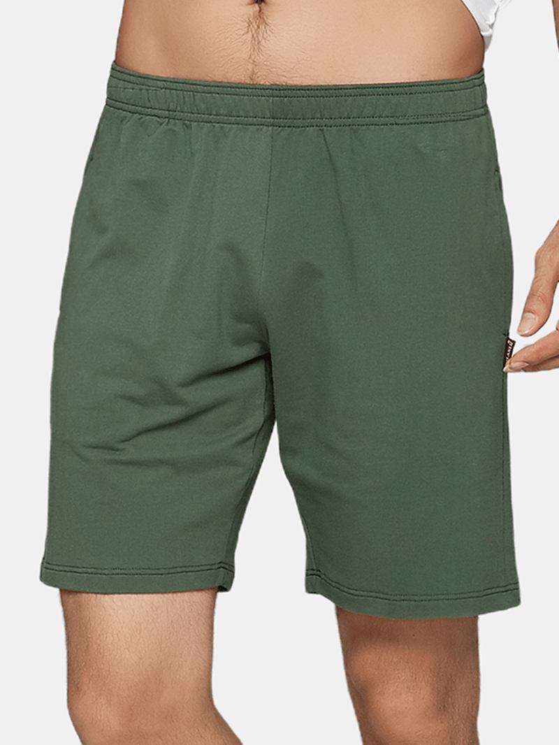 Män Bomull Casual Enfärgad Ficka Elastisk Midja Dragsko Sleepwear Shorts