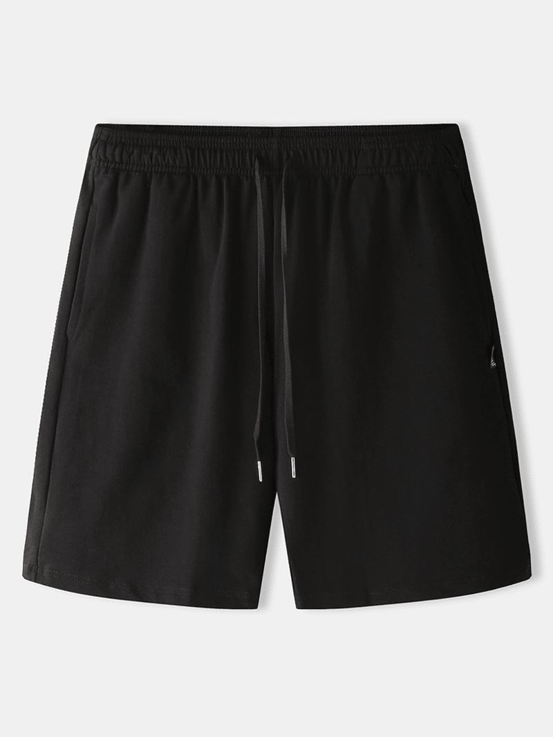 Män Bomull Casual Enfärgad Ficka Elastisk Midja Dragsko Sleepwear Shorts