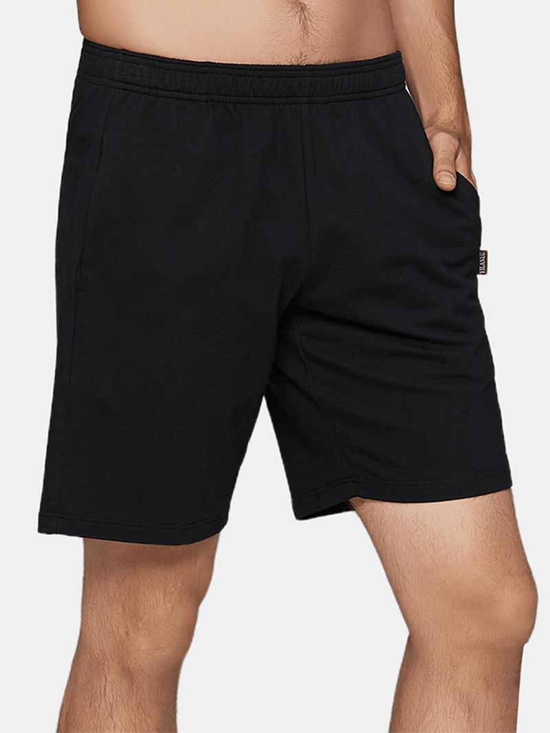 Män Bomull Casual Enfärgad Ficka Elastisk Midja Dragsko Sleepwear Shorts