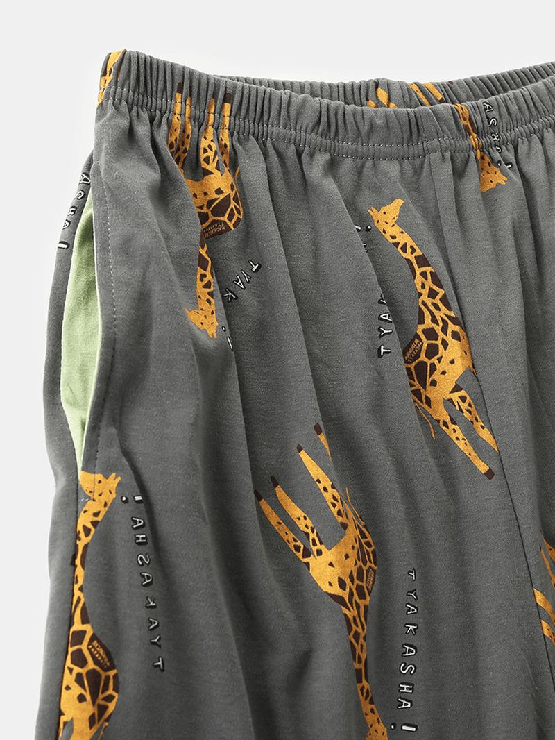 Män Cartoon Giraffe Brevtryck Drop Shoulder Cozy Pyjamas Sets