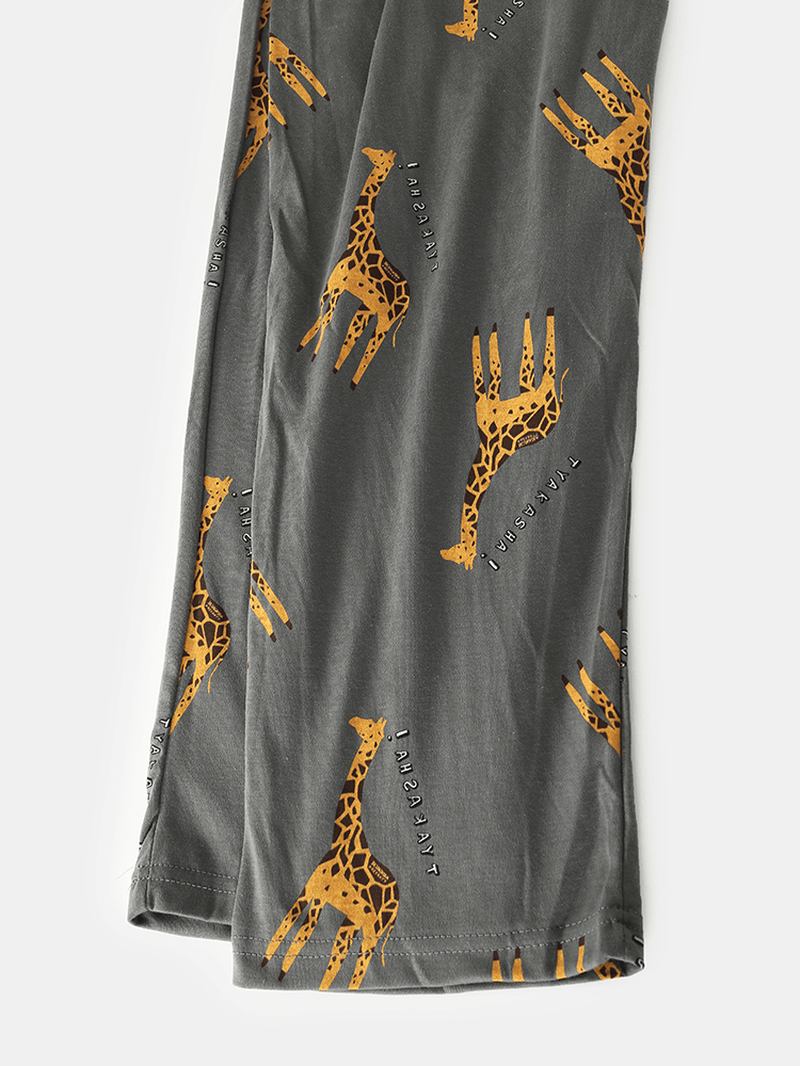 Män Cartoon Giraffe Brevtryck Drop Shoulder Cozy Pyjamas Sets