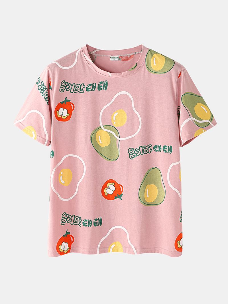 Män Casual Cartoon Frukt Med Tryck Rund Hals Kort Ärm Lös Pyjamas Set