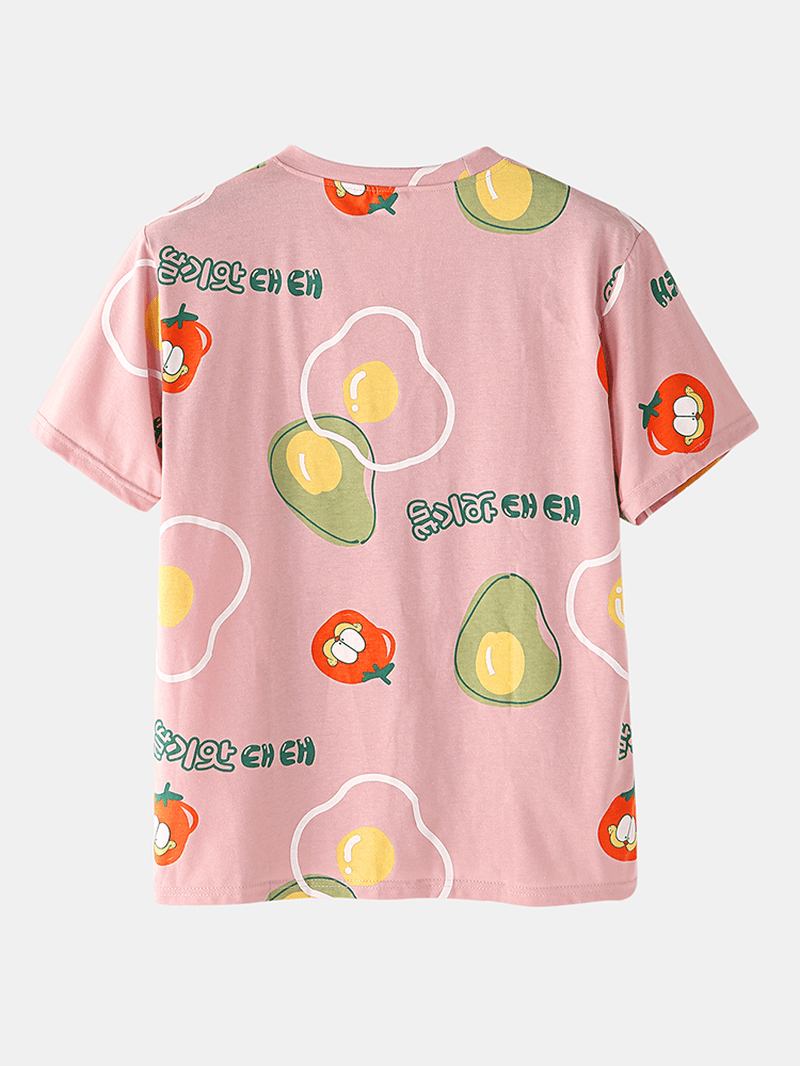 Män Casual Cartoon Frukt Med Tryck Rund Hals Kort Ärm Lös Pyjamas Set