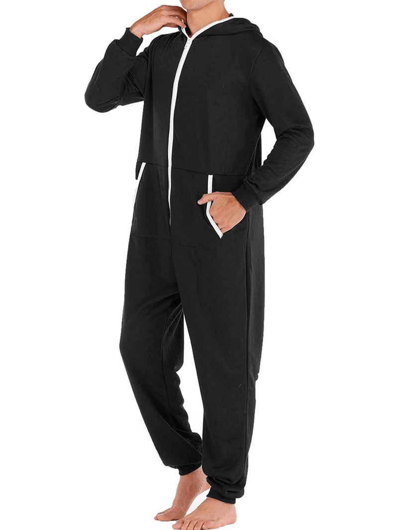 Män Casual Onesies Jumpsuit Hooded Loungewear Lös Pyjamas