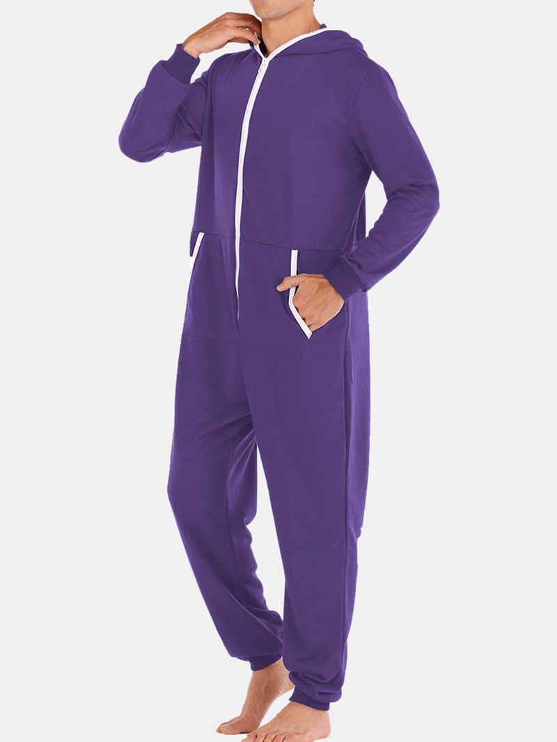 Män Casual Onesies Jumpsuit Hooded Loungewear Lös Pyjamas