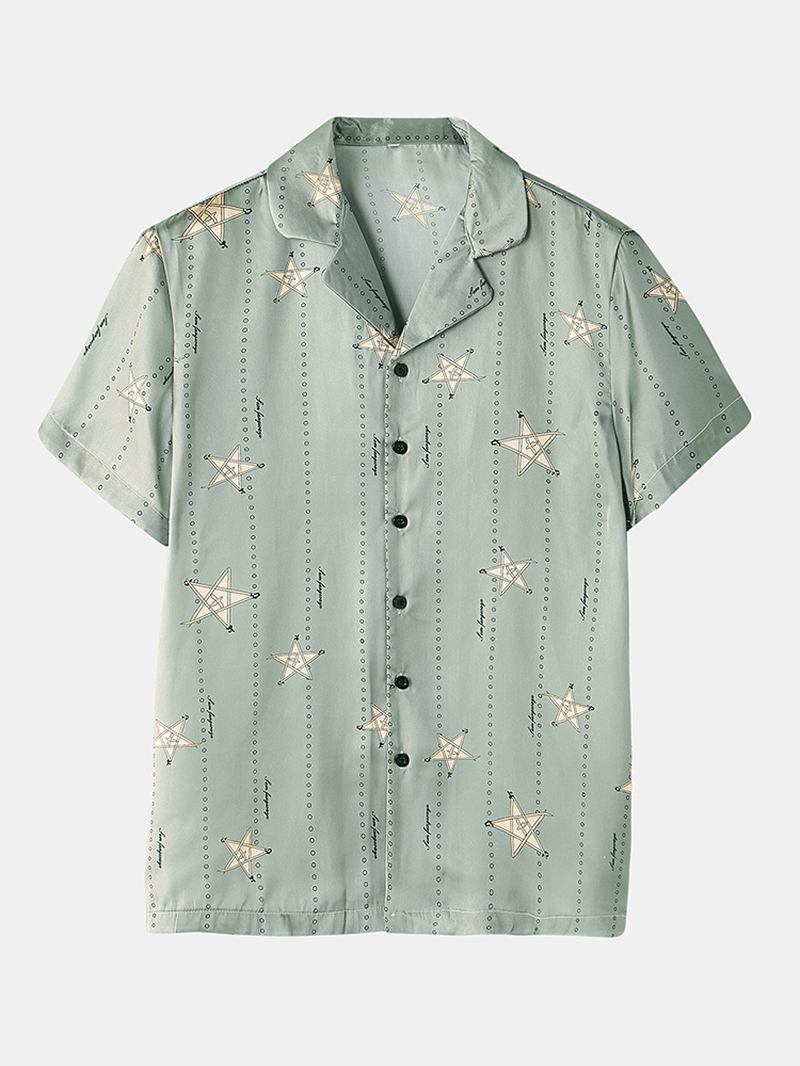 Män Funny Star Med Tryck Revere Krage Kortärmad Hem Silk Sovkläder Pyjamas Set