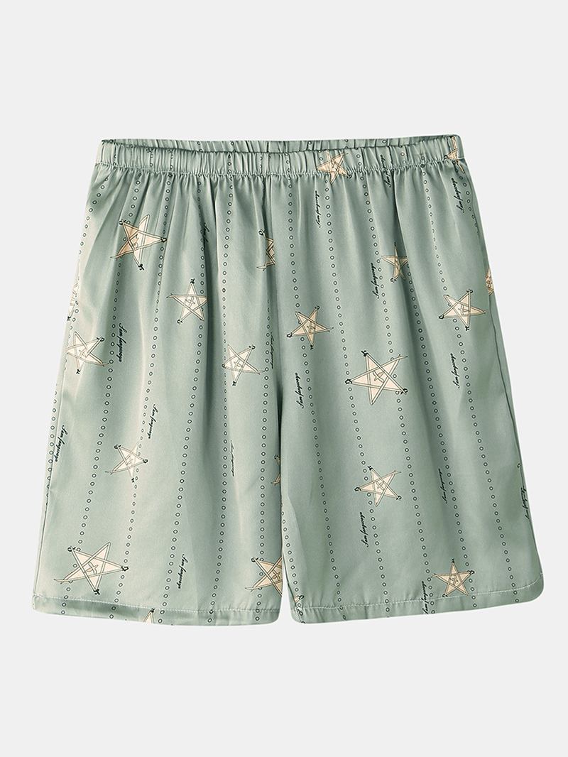 Män Funny Star Med Tryck Revere Krage Kortärmad Hem Silk Sovkläder Pyjamas Set