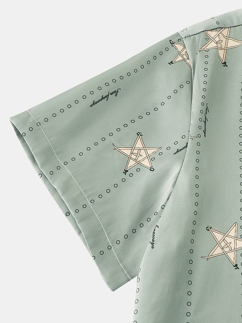 Män Funny Star Med Tryck Revere Krage Kortärmad Hem Silk Sovkläder Pyjamas Set