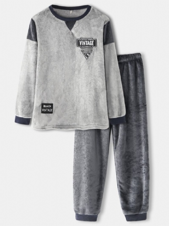 Män Grafik Flanell Patchwork Sweatshirt Thicken Jogger Pants Hem Pyjamas Set