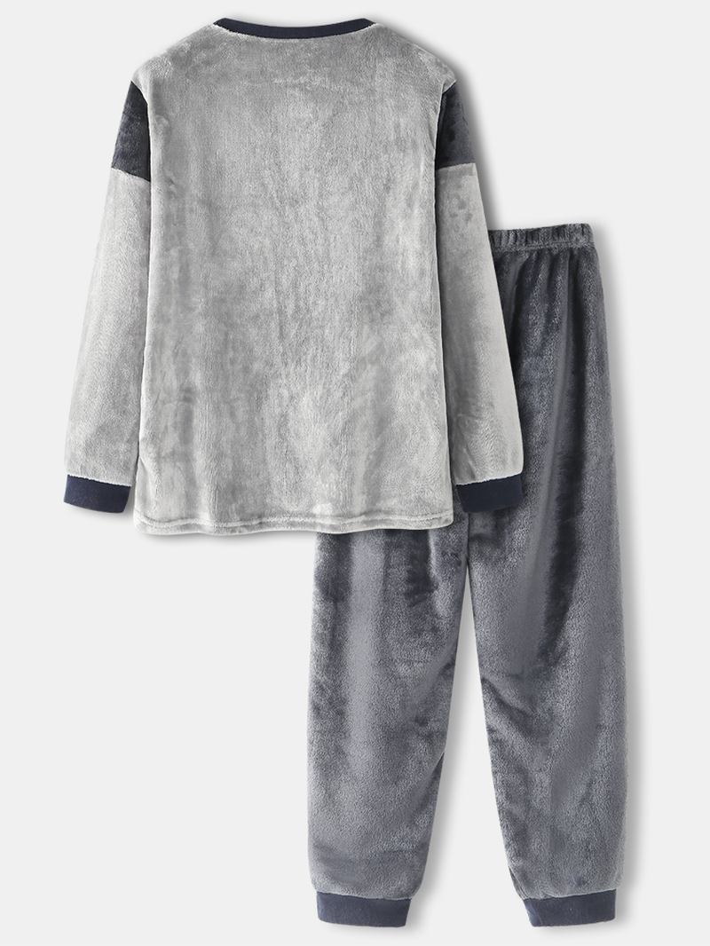 Män Grafik Flanell Patchwork Sweatshirt Thicken Jogger Pants Hem Pyjamas Set