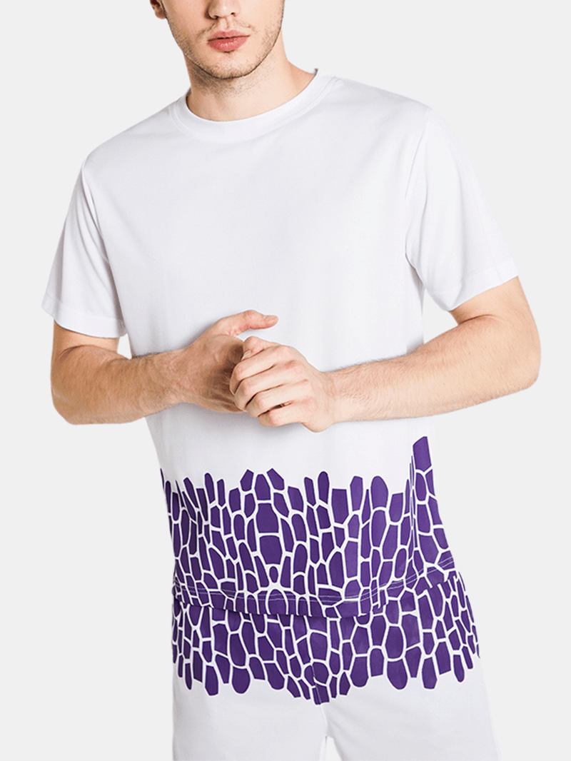 Män Med Tryck Mesh Kortärmad Elastisk Midja Shorts Hem Sport Andas Nattkläder Två Delar