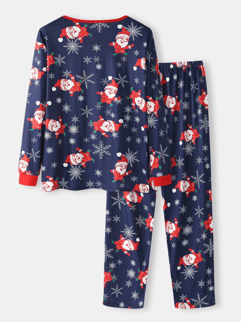 Män Tecknad Jultomte Tryck O-hals Lösa Byxor Hem Pyjamas Set