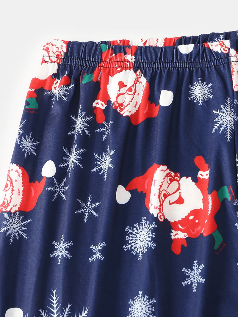 Män Tecknad Jultomte Tryck O-hals Lösa Byxor Hem Pyjamas Set