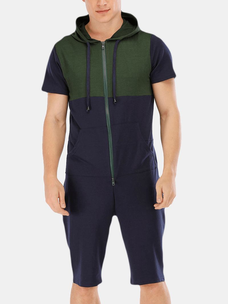 Nytt Mode För Män Casual Patchwork Kortärmad Jumpsuit Sovkläder