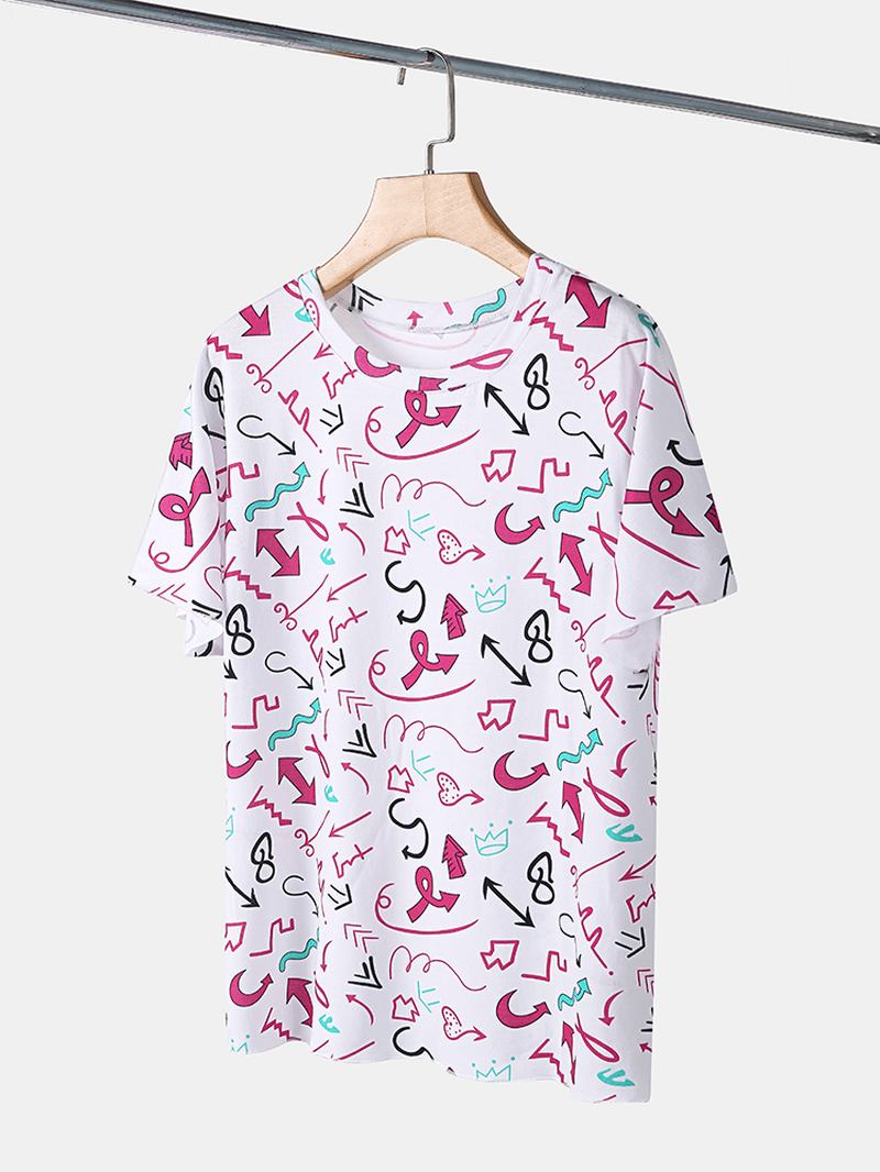 Plus Size Dam Graffiti Med Tryck Kortärmad Dragsko Casual Pyjamas Set