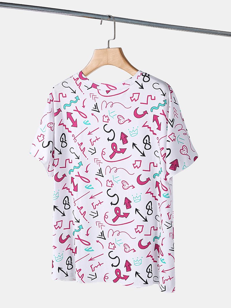 Plus Size Dam Graffiti Med Tryck Kortärmad Dragsko Casual Pyjamas Set