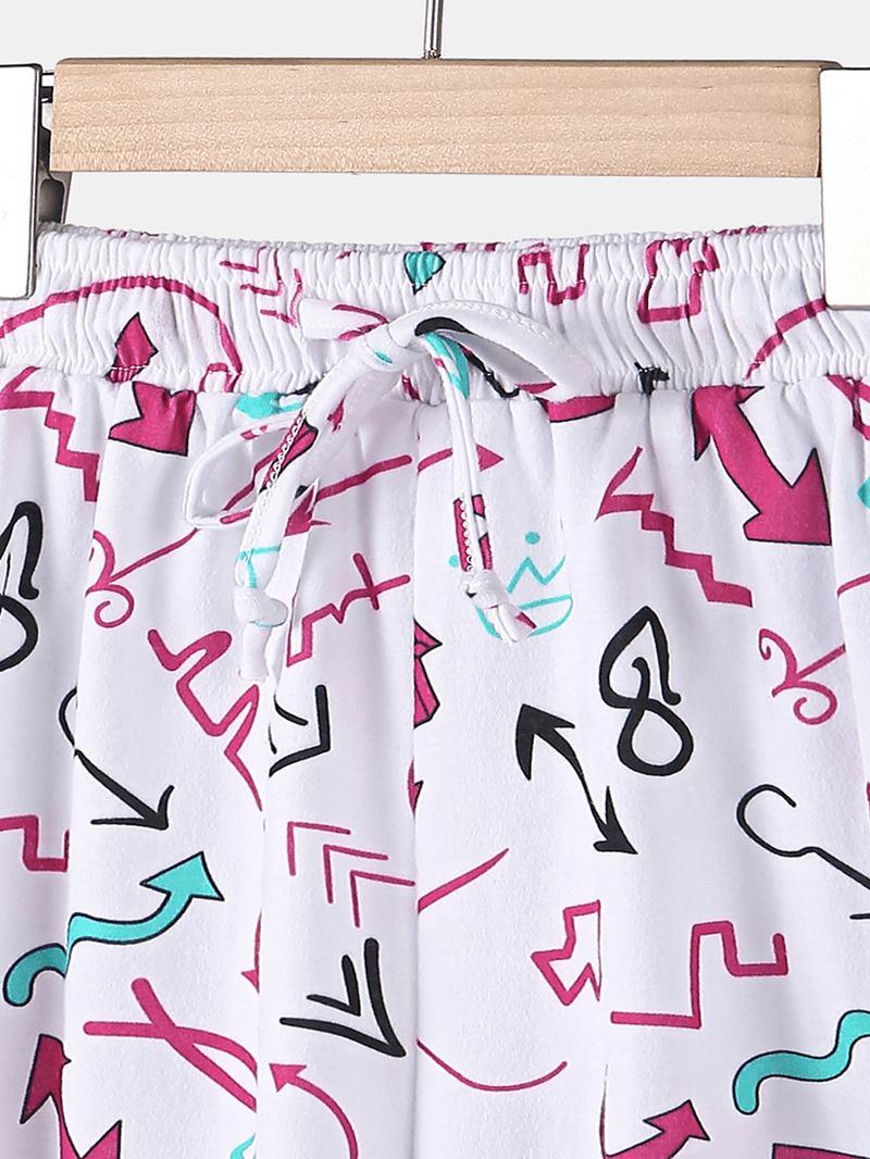 Plus Size Dam Graffiti Med Tryck Kortärmad Dragsko Casual Pyjamas Set