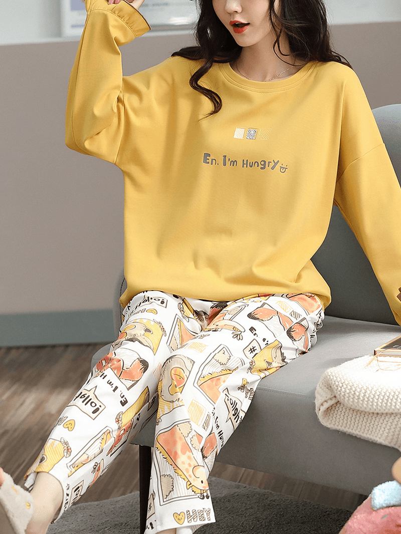 Plus Size Kvinnor Cartoon Animal Med Tryck Plädbyxor Hem Casual Pyjamas Set