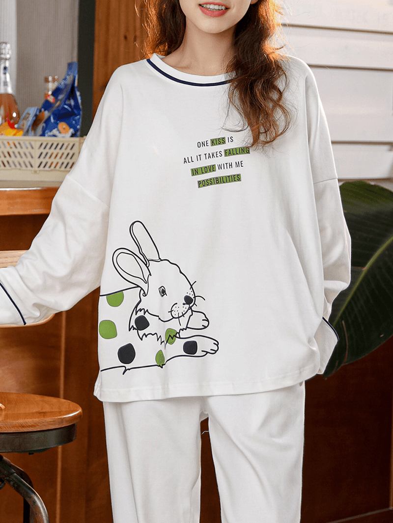 Plus Size Kvinnor Cartoon Animal Med Tryck Plädbyxor Hem Casual Pyjamas Set