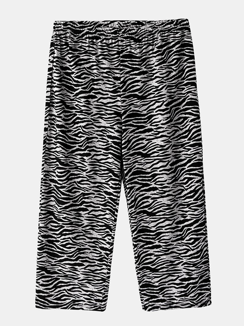 Plus Size Kvinnor Hem Bomulls Zebra Med Tryck V-neck Kortärmad Pyjamas Set