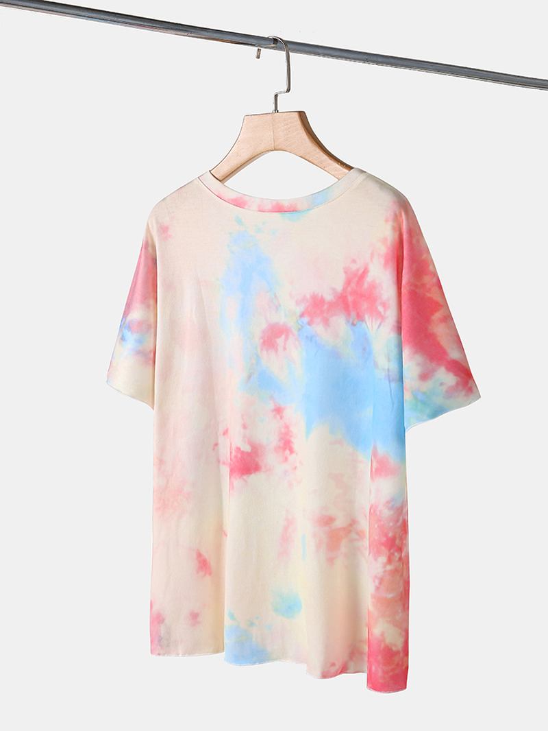 Plus Size Kvinnor Tie-dye Kortärmad Dragsko Casual Pyjamas Set