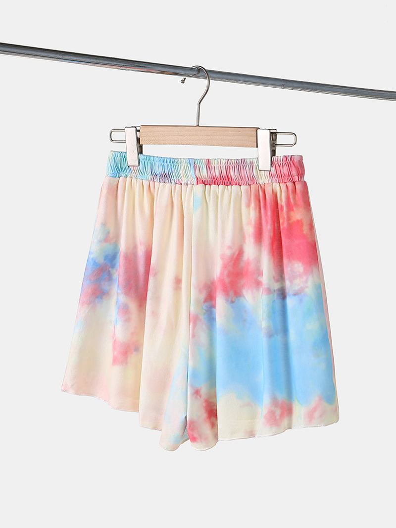 Plus Size Kvinnor Tie-dye Kortärmad Dragsko Casual Pyjamas Set