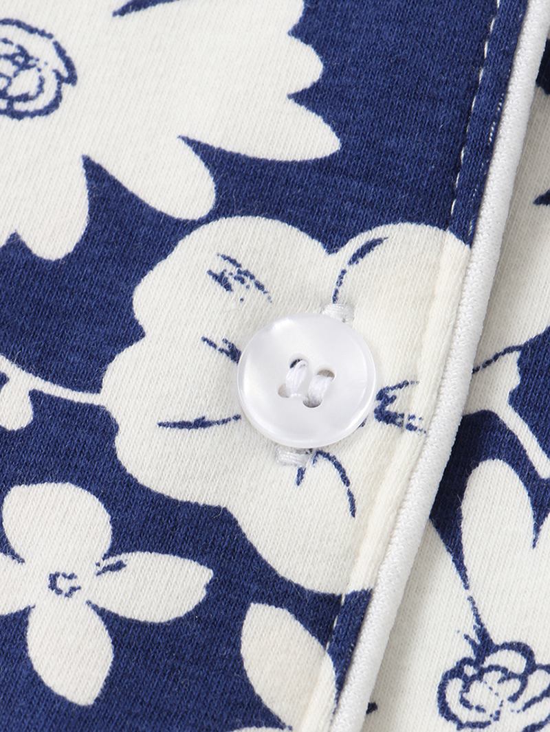 Plus Storlek Kvinnor Blommönster Revere Krage Bröstficka Kortärmad Hem Pyjamas Set