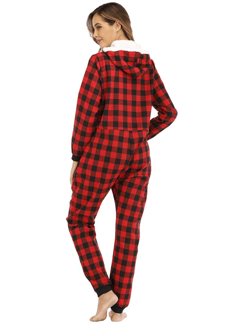 Randigt Galler Huva Lång Ärm Med Ficka Onesie Pyjamas Set