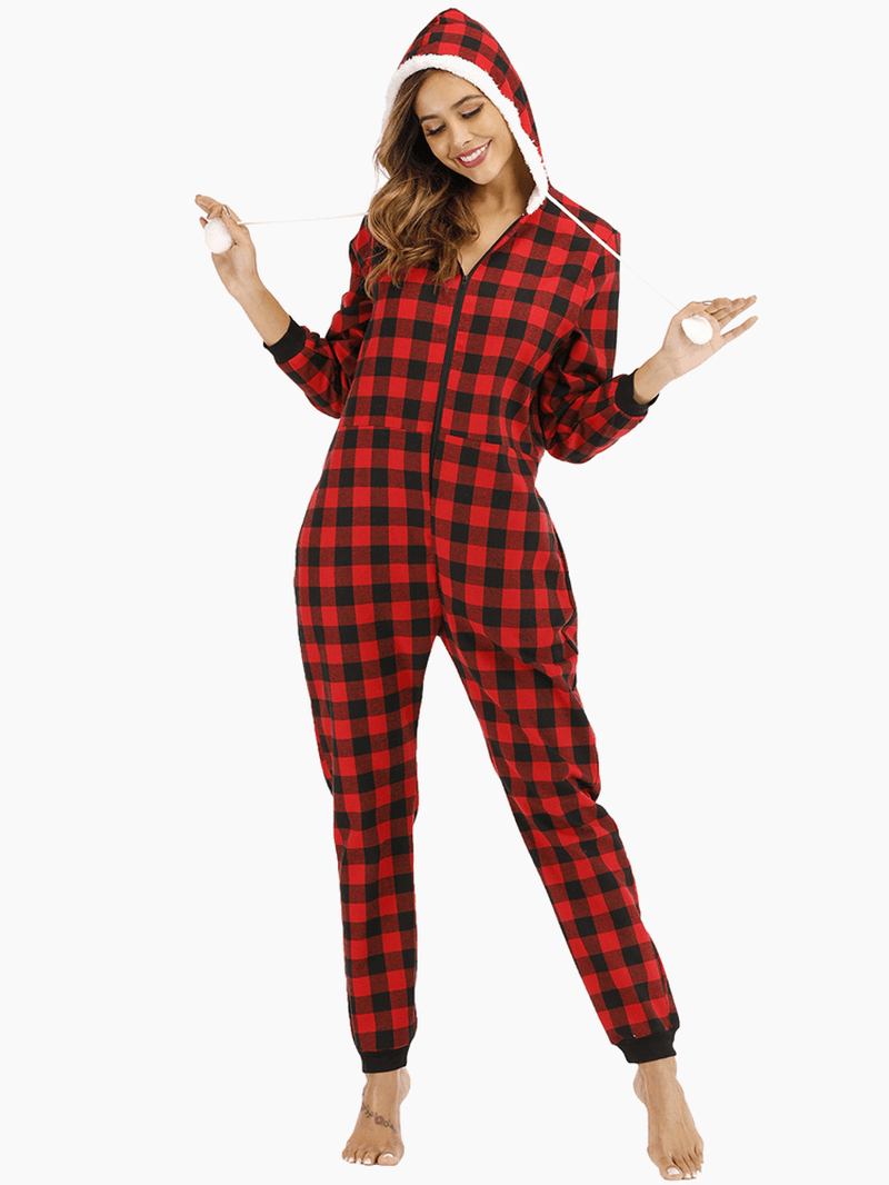 Randigt Galler Huva Lång Ärm Med Ficka Onesie Pyjamas Set