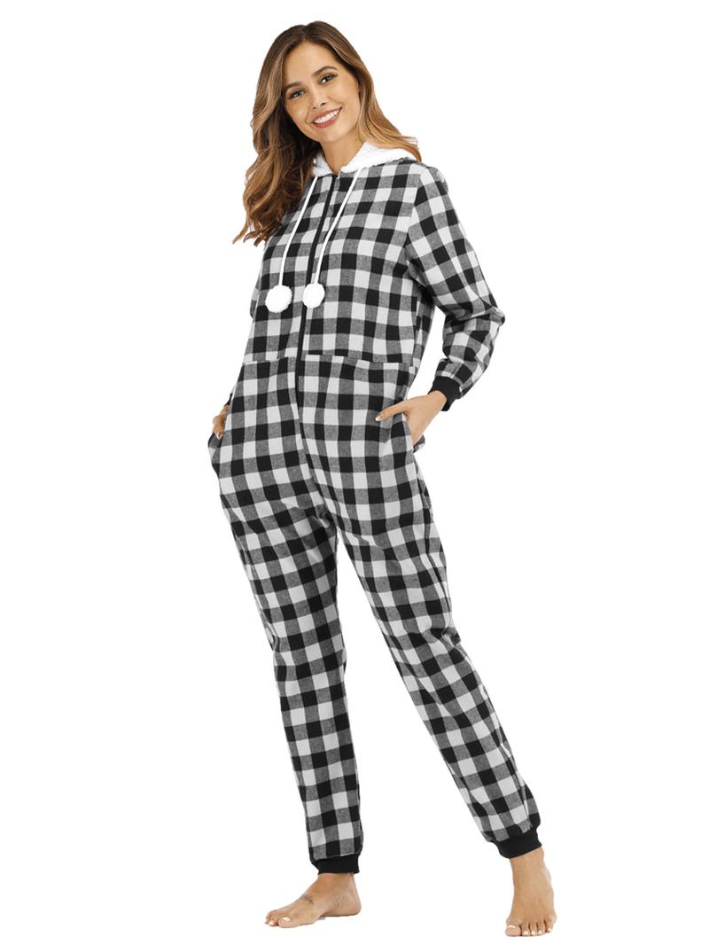 Randigt Galler Huva Lång Ärm Med Ficka Onesie Pyjamas Set