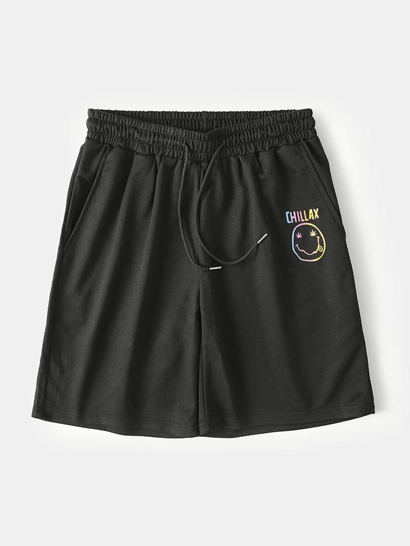 Roligt Tryck För Män I Enfärgade Casual Shorts Med Dragsko