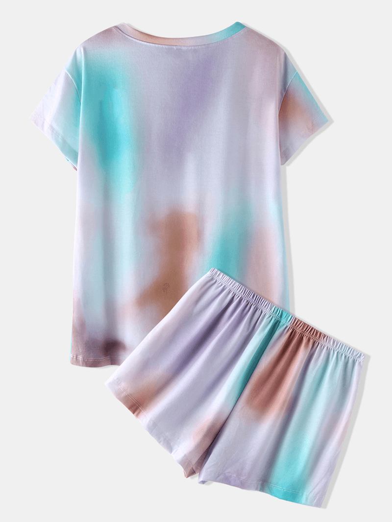 Tie Dye Med Tryck Loungewear Set Dradient Kortärmad Tvådelad Pyjamas