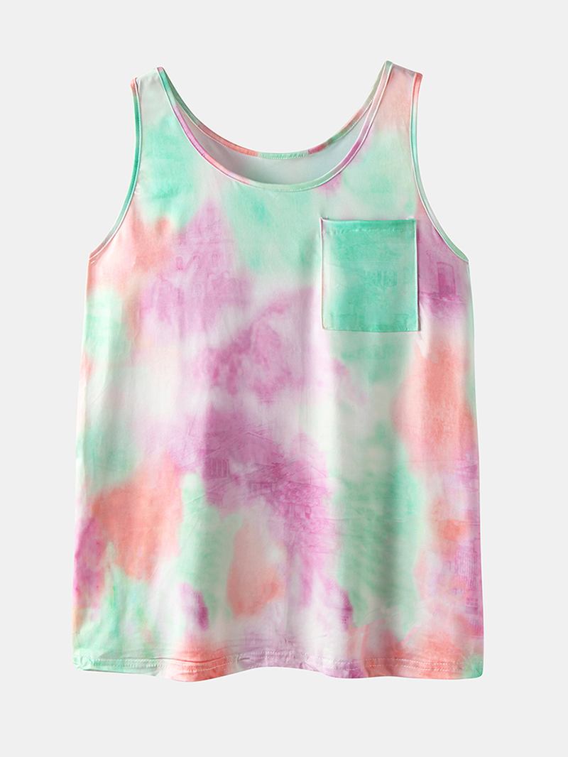 Tie Dye Med Tryck Sports Loungewear Set Tank Top Beam Feet Ärmlösa Tvådelade Set