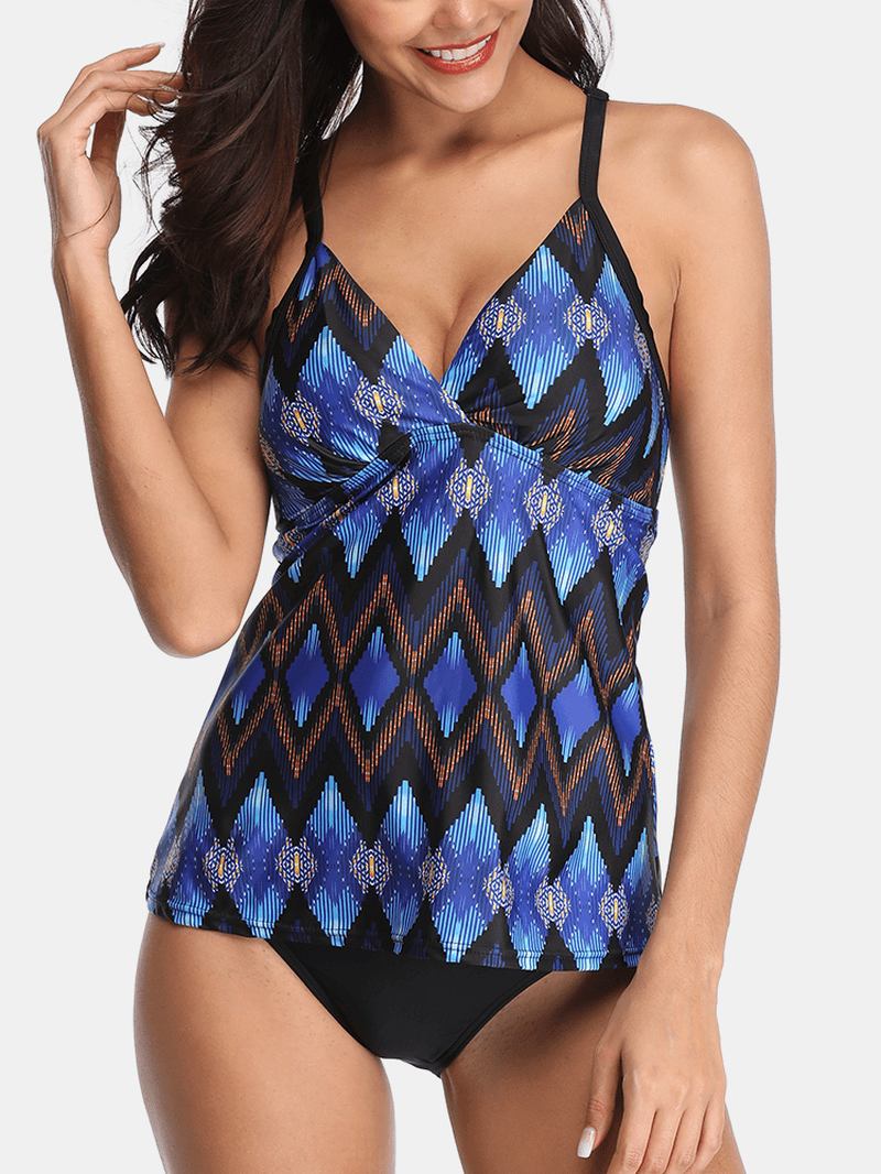 Kvinnor Etnisk Stil Geometriskt Tryck Backless Tankini Cover Mage Baddräkter