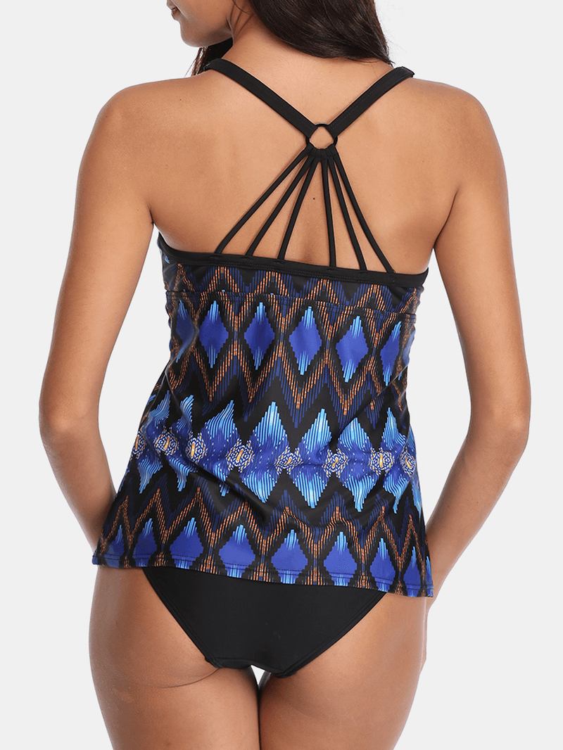 Kvinnor Etnisk Stil Geometriskt Tryck Backless Tankini Cover Mage Baddräkter