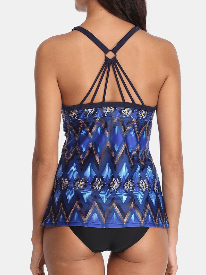 Kvinnor Etnisk Stil Geometriskt Tryck Backless Tankini Cover Mage Baddräkter