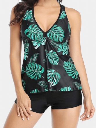 Kvinnor Plant Med Tryck Cover Belly Tankini Hawaii Holiday Badkläder