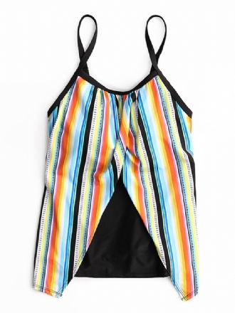 Plus Size Dam Färgglada Randiga Spaghetti Straps Ärmlösa Badkläder