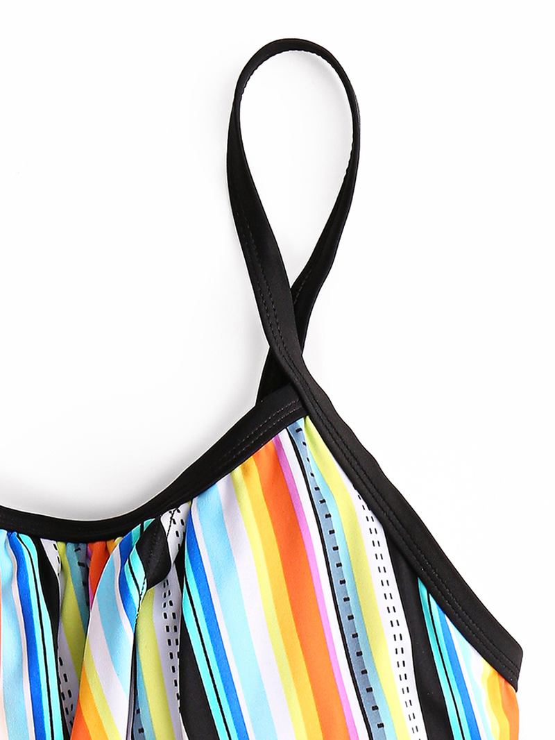 Plus Size Dam Färgglada Randiga Spaghetti Straps Ärmlösa Badkläder