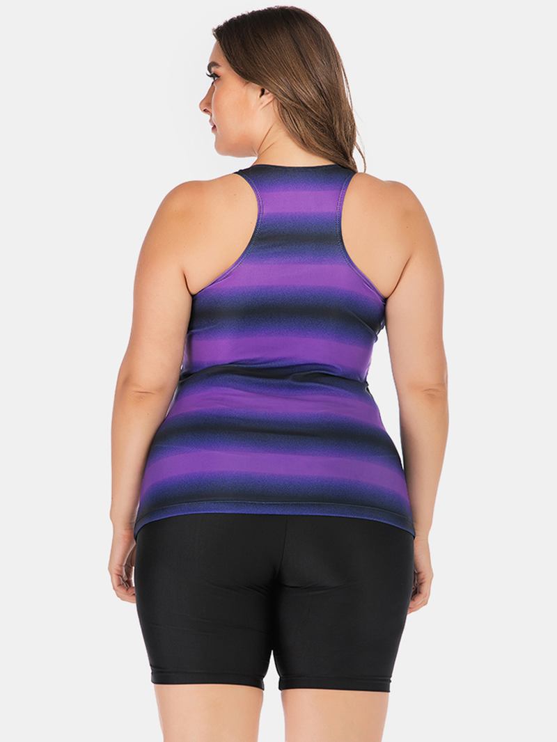 Plus Size Damer Front Bandage Stripe Top Tvådelad Badkläder Cover Belly Tankinis