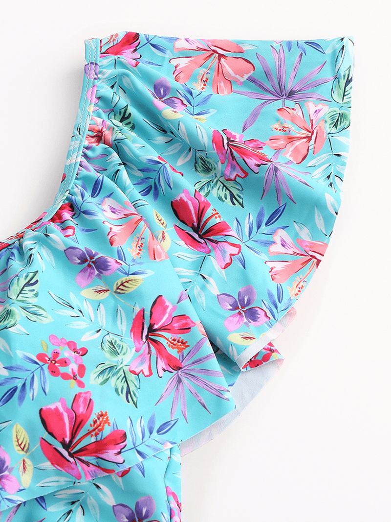 Tropical Plant Med Tryck Volanger High Waist Bikini Hawaii Casual Baddräkt För Kvinnor