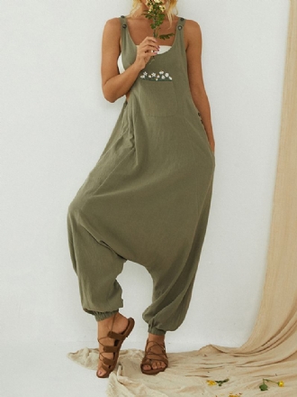 Broderade Fickor Drop-gren Sidoknapp Casual Harem Jumpsuits För Kvinnor