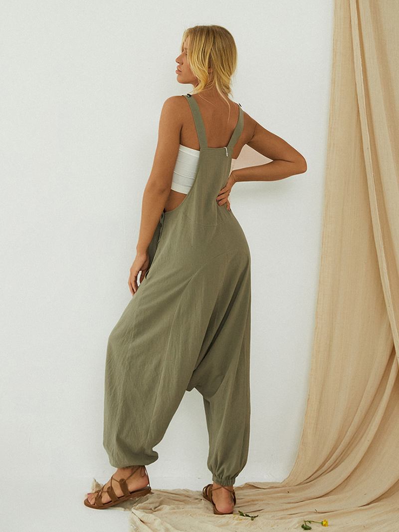 Broderade Fickor Drop-gren Sidoknapp Casual Harem Jumpsuits För Kvinnor