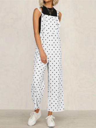 Casual Polka Dot Justerbar Rem Lös Wide Leg Jumpsuit Med Fickor