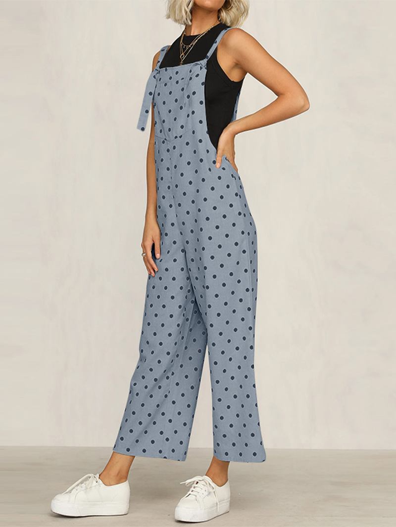 Casual Polka Dot Justerbar Rem Lös Wide Leg Jumpsuit Med Fickor