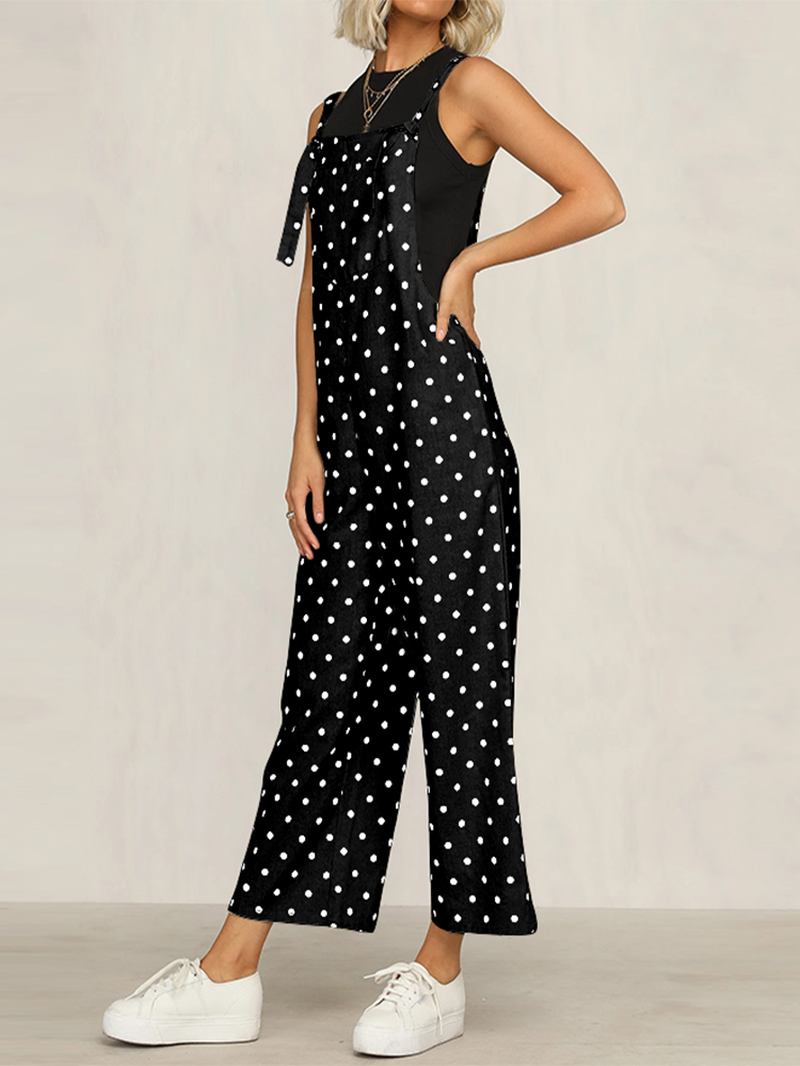 Casual Polka Dot Justerbar Rem Lös Wide Leg Jumpsuit Med Fickor