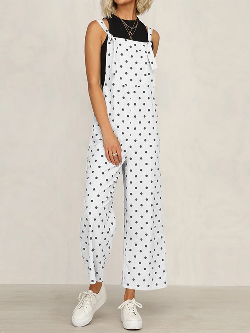 Casual Polka Dot Justerbar Rem Lös Wide Leg Jumpsuit Med Fickor