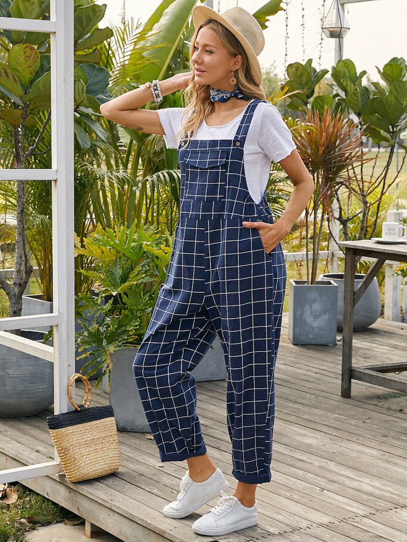 Dam Justerbar Strappy Sleeveless Casual Jumpsuits Med Flap Pocket